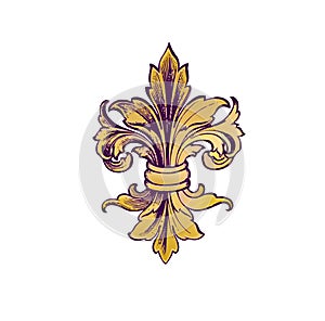 Gold with purple fleur-de-lys. photo