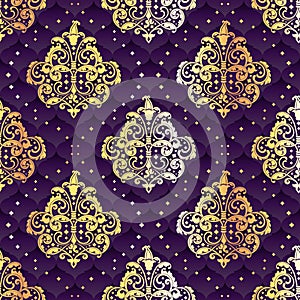 Gold and purple seamless Rococo floral