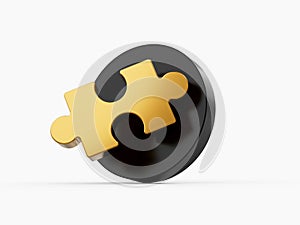 Gold Puzzle piece disconnected from Black circle concept for leadership 3d illustration