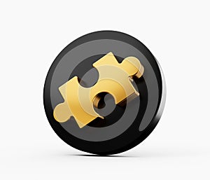 Gold Puzzle Piece of Jigsaw on black circle icon 3D Illustration