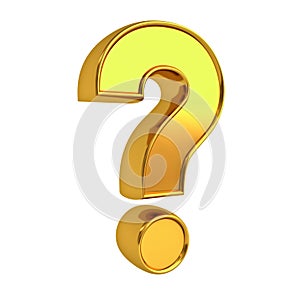 Gold question mark isolated over white background