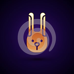 Gold Rabbit with ears icon isolated on black background. Magic trick. Mystery entertainment concept. Vector