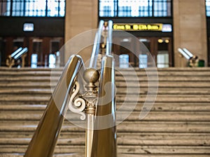 Gold railing, detail, at Union Station, Chicago