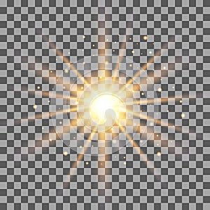 Gold rays light effect on transparent background.