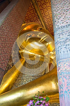 Gold reclining buddha at wat Pho Bangkok,Thailand