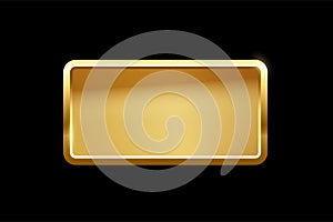 Gold rectangle button with frame, 3d golden glossy elegant design for empty emblem