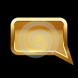 Gold rectangle speech bubble with frame vector illustration. 3d golden glossy elegant button design for empty emblem