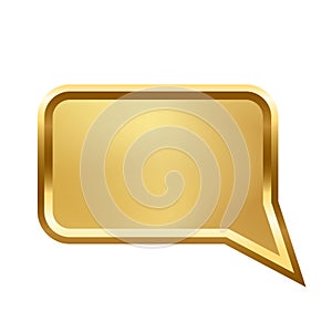 Gold rectangle speech bubble with frame vector illustration. 3d golden glossy elegant button design for empty emblem