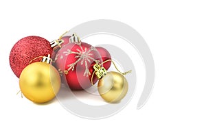 Gold and red balls for chrismas ornament on white photo