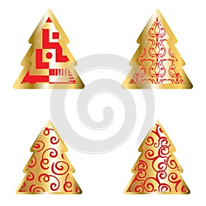 Gold And Red Christmas Tree Icon Set