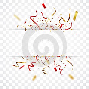 Gold and red confetti banner, isolated on transparent background