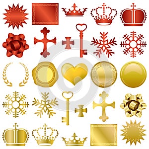 Gold and red design ornaments set