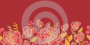 Gold and red flowers horizontal seamless pattern