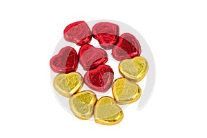 Gold and red foil wrapped chocolate heart shape