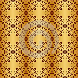 Gold and red metallic regular seamless pattern