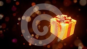 gold - red present box on festal background - object 3D rendering