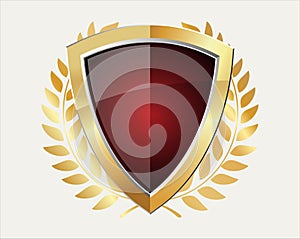 Gold and red shield with gold laurels vector illustration