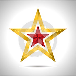 Gold red star vector illustration 3D art symbol christmas