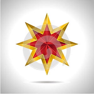 Gold red star vector illustration 3D art symbol christmas