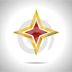 Gold red star vector illustration 3D art symbol christmas