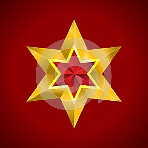 Gold red star vector illustration 3D art symbol christmas