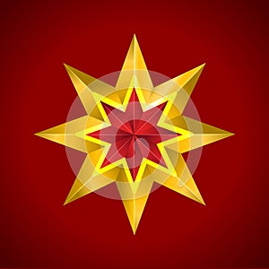 Gold red star vector illustration 3D art symbol christmas