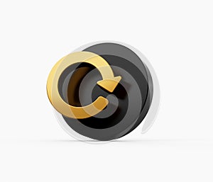 Gold Refresh Arrow on black round icon isolated on white background 3d illustration