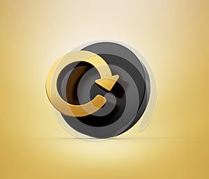 Gold Refresh, reload, rotate icon dispatching from black icon 3d illustration