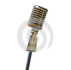 Gold Retro Vintage Microphone Isolated On White