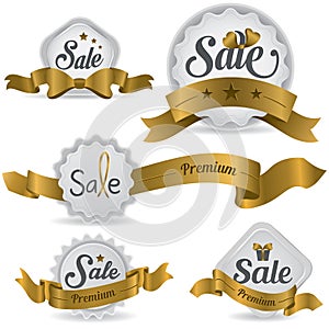 Gold ribbon glossy sale badges with various shape
