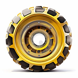 Gold Rim Bulldozer Wheel Design On White Background