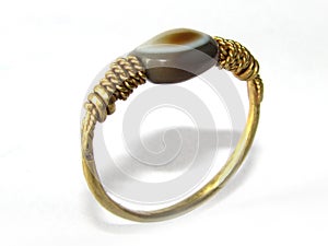 Gold Ring with Ancient eye agate bead