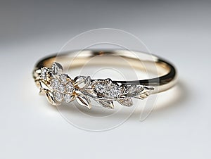 A gold ring with a cluster of diamonds on it
