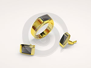 Gold ring and cuff links