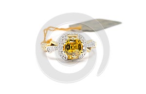 Gold ring with diamond and yellow sapphire