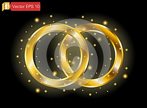 Gold ring luxury on a dark background. Isolated. Betrothal. Engagement party. Vector Golden circle, spark particles. Light effect.