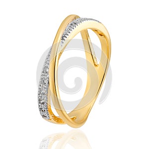 Gold ring with real crystals and rhodium