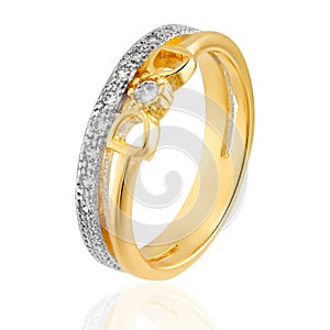 Gold ring with real crystals and rhodium