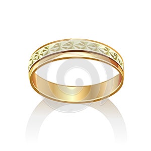 Gold ring with a relief on a white background. Isolated isometric vector illustration