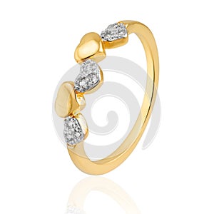 Gold ring with sparkling crystals and rhodium