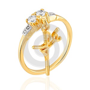 Gold ring with sparkling crystals and rhodium