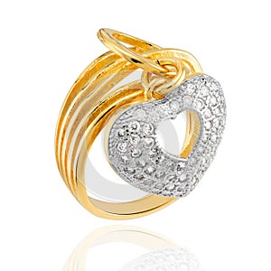 Gold ring with sparkling crystals and rhodium