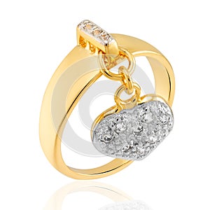 Gold ring with sparkling crystals and rhodium