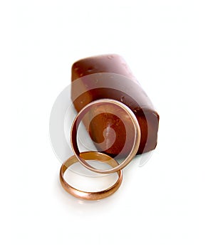 Gold rings and chocolate candy