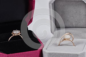 Gold rings with pearls and precious stones a gift box