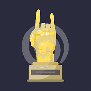 Gold rock star trophy music hand note best entertainment win achievement clef and sound shiny golden melody success