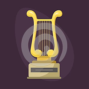 Gold rock star trophy music harp best entertainment win achievement clef and sound shiny golden melody success prize