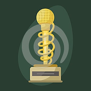 Gold rock star trophy music microphone best entertainment win achievement clef and sound shiny golden melody success