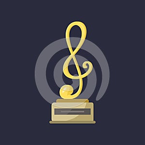 Gold rock star trophy music notes best entertainment win achievement clef and sound shiny golden melody success prize