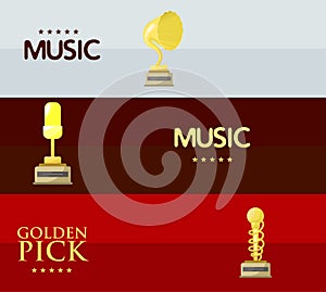 Gold rock star trophy music notes best entertainment win achievement clef and sound shiny golden melody success prize
